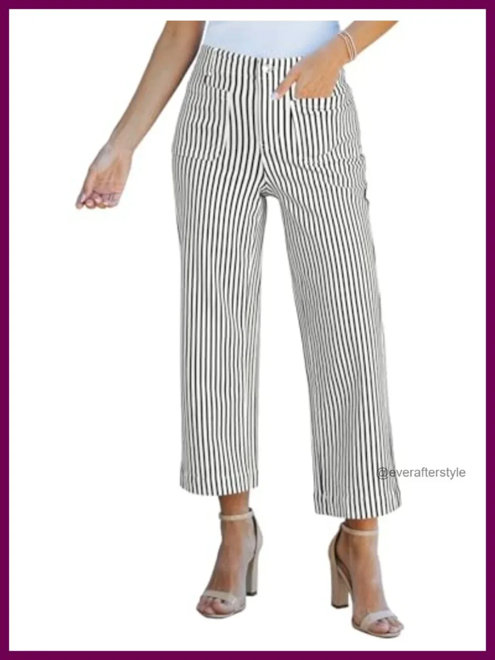 High Waisted Wide Leg Cropped Striped Stretch Denim Jeans